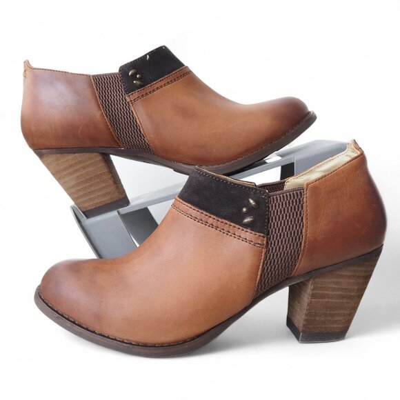 Olukai Ho'Ou'i Leather Ankle Booties Women's 8.5 Brown Block Heel Comfort Shoes - Picture 1 of 9